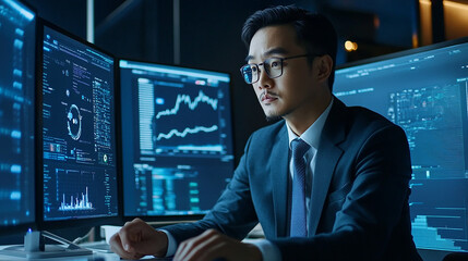 Fototapeta premium Businessman using AI technology to analyze customer search data