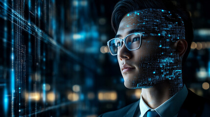 Fototapeta premium Businessman utilizes AI technology to personalize search engine results