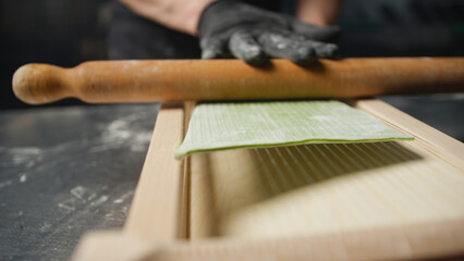 The Work Of A Rolling Pin For Spaghetti Making 