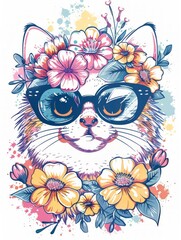 Fototapeta premium Cute Cat Doodle Illustration for Merchandise Clothing, Fashion Textile, Sport Apparel and Clothes Design Printing, Street Art Graffiti Pattern, Colorful Streetwear Design Bundle