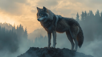 A majestic polar bear sits on an ice floe in the Arctic Ocean during a stunning sunset, highlighting the beauty of this endangered species and its habitat. 