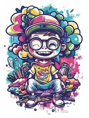 Fototapeta premium Doodle Art Illustration for Merchandise Clothing, Fashion Textile, Sport Apparel and Clothes Design Printing, Street Art Graffiti Pattern, Colorful Streetwear Design Bundle.
