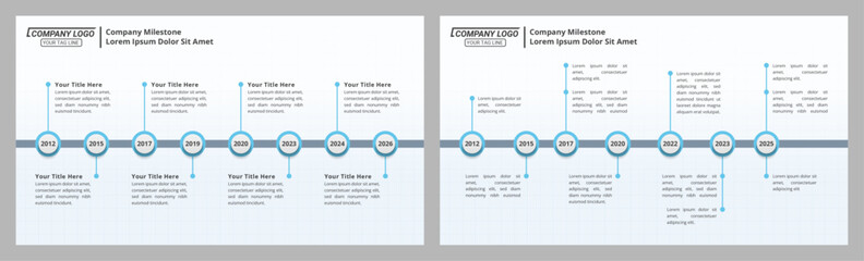 Obraz premium Milestone Achievement Infographic Timeline from 1 up to 8 Steps and Editable Text on a 16:9 Layout for Business Presentations, Management, and Evaluation.