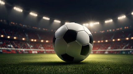 3d rendering soccer ball in goal. soccer ball in net with spotlight  light background Ai generative.