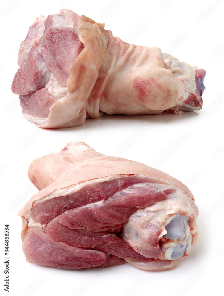 Sticker raw pork (leg) isolated on white background