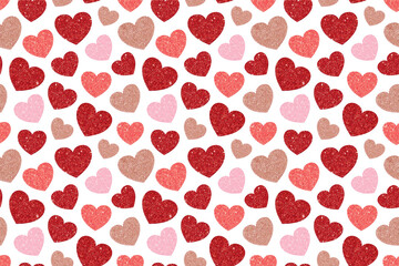 キラキラしたグリッターテクスチャーのハートのシームレスパターン、背景透過