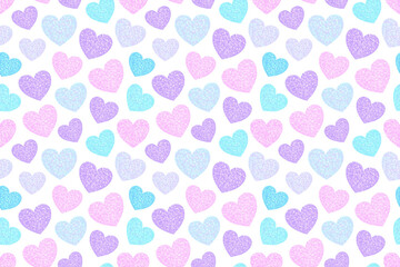 キラキラしたグリッターテクスチャーのハートのシームレスパターン、背景透過
