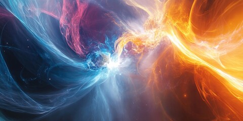 a quark-gluon plasma simulation, with extreme temperatures and subatomic particles in a state of flux