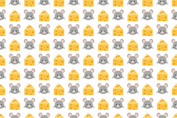 かわいいネズミの顔とチーズのシームレスパターン、白背景
