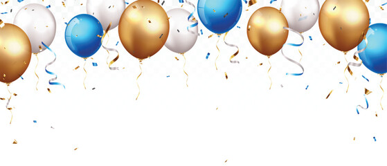 Celebration banner with gold confetti and balloons © radenmas