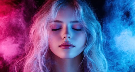 Naklejka premium Vibrant portrait of a woman with colorful hair and makeup