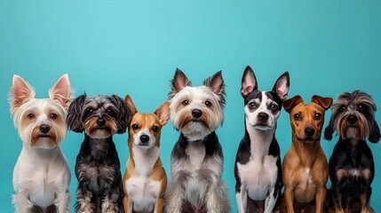 Vibrant Pack of Diverse Dog Breeds on Tranquil Powder Blue Background