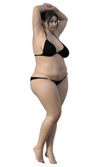 太った女性の右向きのイラスト グラビアポーズのかわいい日本人3Dモデルの全身横向き