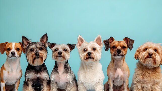 Variety of Adorable Dog Breeds Against Peaceful Powder Blue Background