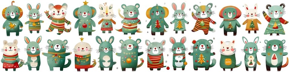 Adorable Collection of Christmas Animals in Festive Attire with Holiday Decorations