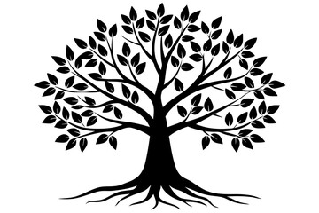 Obraz premium Tree with leaves and roots silhouette vector illustration