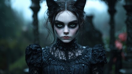 Mysterious dark gothic woman with horns