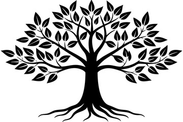 Obraz premium Tree with leaves and roots silhouette vector illustration