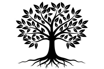 Obraz premium Tree with leaves and roots silhouette vector illustration
