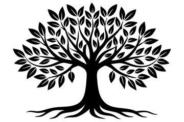Tree with leaves and roots silhouette vector illustration
