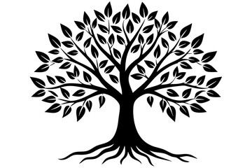 Obraz premium Tree with leaves and roots silhouette vector illustration