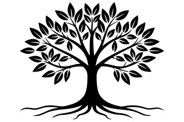 Tree with leaves and roots silhouette vector illustration