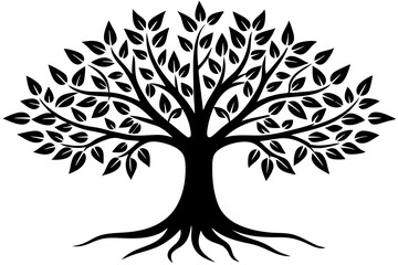 Obraz premium Tree with leaves and roots silhouette vector illustration