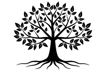 Obraz premium Tree with leaves and roots silhouette vector illustration
