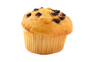 Vanilla chocolate chips muffin on transparent background