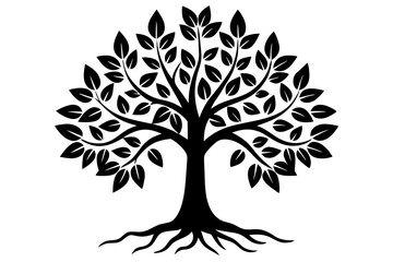 Fototapeta premium Tree with leaves and roots silhouette vector illustration