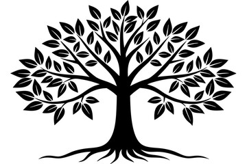 Obraz premium Tree with leaves and roots silhouette vector illustration