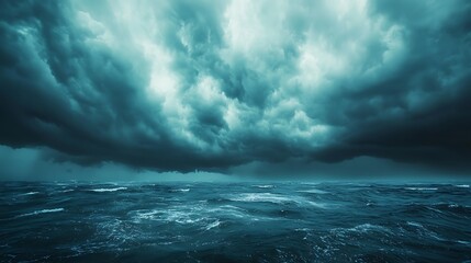Fototapeta premium A Scene of Dramatic Storm Clouds Over the Ocean, Capturing the Power of Nature