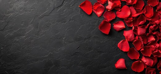 red rose petals on dark slate background