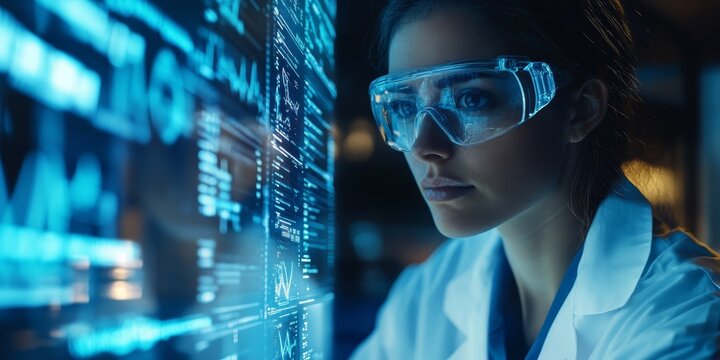 a researcher testing a novel concept in the lab, with digital data collection and real-time results driving innovation