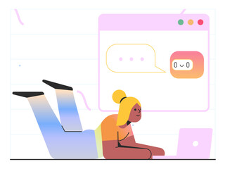 Woman talking to a chatbot on laptop