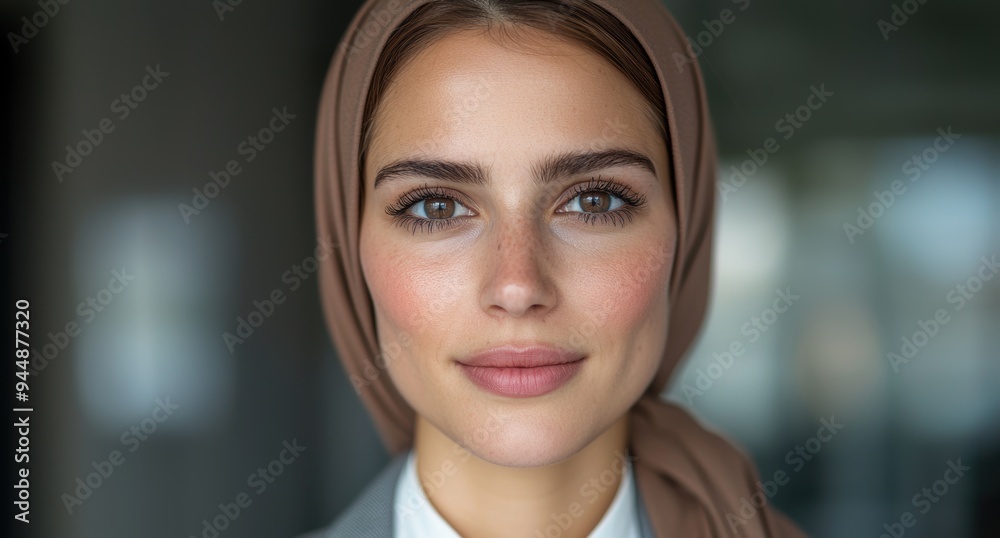 Wall mural Thoughtful woman with hijab looking at camera