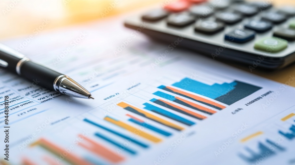 Leinwandbilder a close-up of a financial report with graphs and charts, showing trends and analysis, laid out on a 