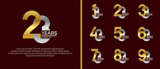 anniversary logo style set with silver and golden color can be use for celebration moment