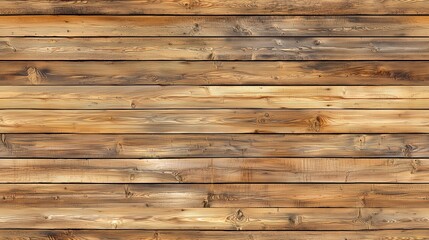 Naklejka premium Wooden wall with horizontal planks, showcasing natural wood grain and texture. The wood has a warm, rustic appearance with varying shades of brown.