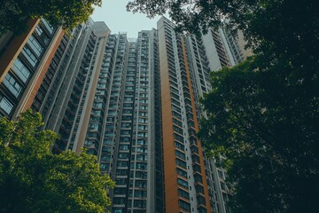 Obraz premium high rise apartments and green trees , ai