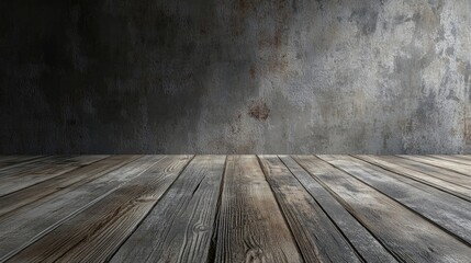 3D rendering of a wooden floor against a grunge wall backdrop