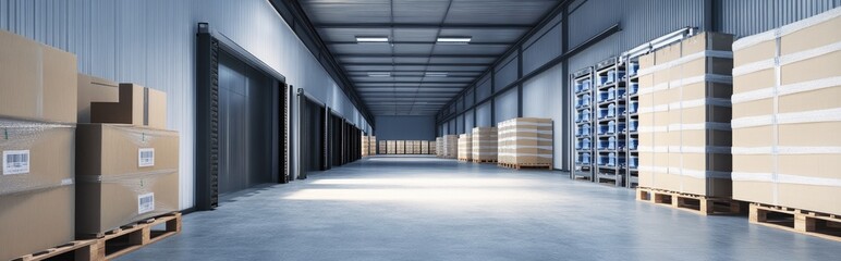 3D rendering of a cold grocery warehouse loading and unloading area equipped for perishable storage