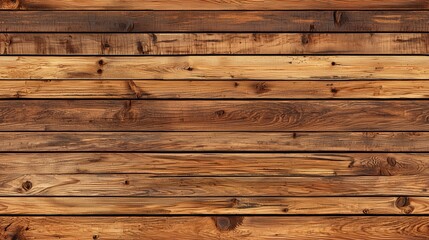 Obraz premium Wooden wall made of various planks, showcasing natural wood grain patterns and textures in warm brown tones.
