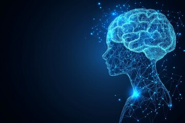 Blue Glowing Brain Silhouette Depicting the Infinite Possibilities of Human Thought and Innovation