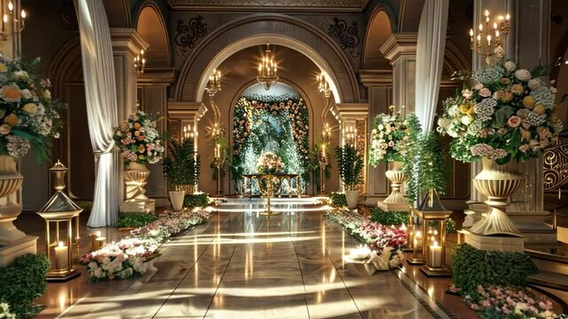 A beautifully decorated wedding venue, capturing elegance and romance.
