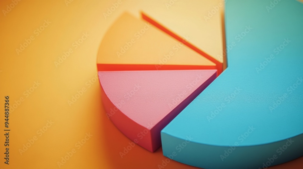 Fototapete A close-up of a pie chart showing budget breakdown, with each slice highlighted and labeled for clarity, set against a subtle gradient background