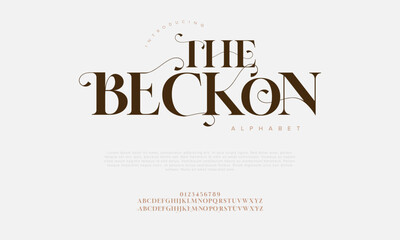 Thebeckon typography beauty fashion elegant minimalist serif italic fonts decorative wedding vintage retro logos. Minimal luxury font alphabet logo. Vector illustration