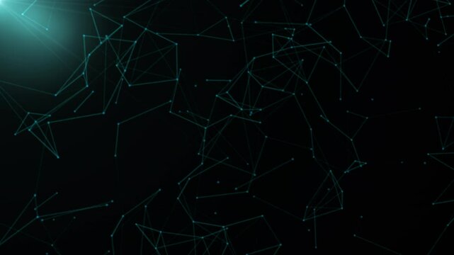 An abstract digital network pattern with connecting lines and nodes on a dark background, overlayed with the MicrostockPlus logo. Futuristic and tech-inspired visual. High quality 4k footage