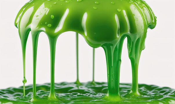 Green slime drips onto a surface, creating a cool and gooey texture - Powered by Adobe