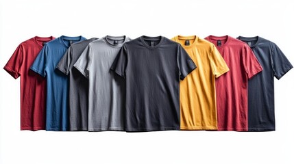 Real plain short sleeve cotton T-Shirt templates of various shades isolated on a white background